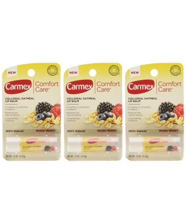 Carmex Comfort Care Colloidal Oatmeal Lip Balm Mixed Berry .15oz (Pack of 3) 0.15 Ounce (Pack of 3)