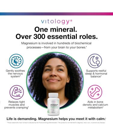 Vitology Magnesium Glycinate 400mg | TRAACS Chelated Form for Calm, Sleep, Muscle & Nerve Support | Gentle on Stomach | 120 Veggie Capsules - Buy Online on GoSupps.com
