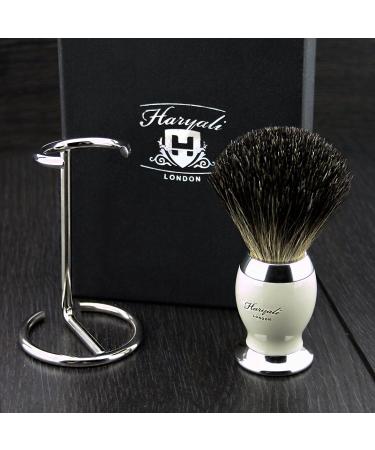 Pure Black Badger Hair Shaving Brush with Ivory & Metal Base - Premium Stainless Steel Holder - Men's Grooming Essential - Buy Online on GoSupps.com
