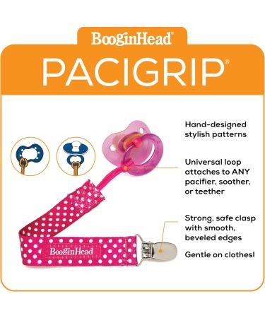 Booginhead PaciGrip Baby Schnullerkette - Pink Gepunktet - Schnullerhalter Ohne Schnuller | International Shipping Available - Buy Online on GoSupps.com