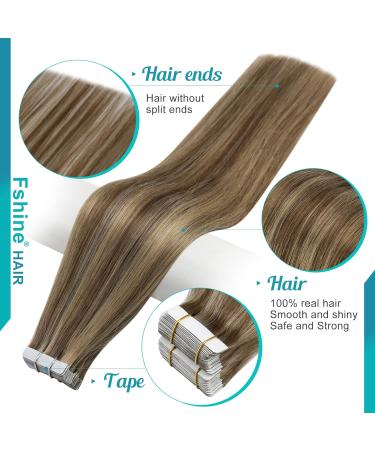 Fshine Adhesive Tape Hair Extensions | 45cm Medium Brown & Honey Blonde | Double-Sided Invisible Skin Cutting Strap | 20 Pieces | Real Hair #4P27 - Buy Online on GoSupps.com