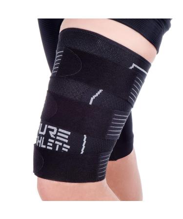 Pure Athlete Thigh Compression Sleeve  Adjustable Straps Quad Wrap Support Brace, Hamstring Upper Leg 1 Sleeve - Black Small