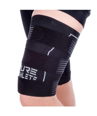 Pure Athlete Thigh Compression Sleeve  Adjustable Straps Quad Wrap Support Brace, Hamstring Upper Leg 1 Sleeve - Black Medium - Buy Online on GoSupps.com