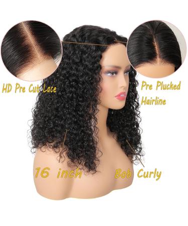 Buy Wear and Go Glue-less Human Hair Wig - Pre-Cut Lace 4x4 HD Bob Curly Wig 180% Density Beginner Friendly - 16 Inch Bleached Knots - Buy Online on GoSupps.com