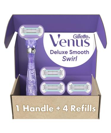 Gillette Venus Extra Smooth Swirl Razors for Women, 1 Venus Razor, 4 Razor Blade Refills, Flexiball Handle for a Close, Smooth Shave Handle + 4 Refills