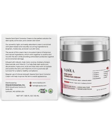 Nasola Dark Spot Corrector Cream - Natural Skincare for Face, Body, Underarms, Elbows & Privates - with Kojic Acid & Mulberry - 1.85 Fl Oz - Buy Online on GoSupps.com
