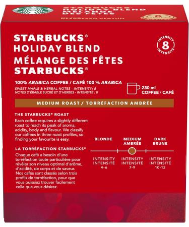 STARBUCKS Holiday Blend for NESPRESSO VERTUO Limited Edition Medium Roast Coffee Sweet Maple and Herbal Notes 100% Arabica Coffee 8 Recyclable Capsules Pack of 4 - Buy Online on GoSupps.com