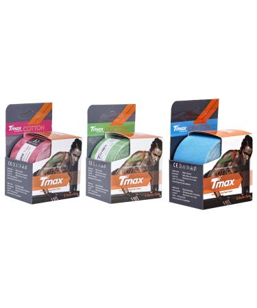 Tmax Waterproof Kinesiology Tape | Athletic Sports Tape for Injury Muscle Support Pain Relief Joint Support and Physiotherapy (5 m * 5 cm) (Pack of 3)