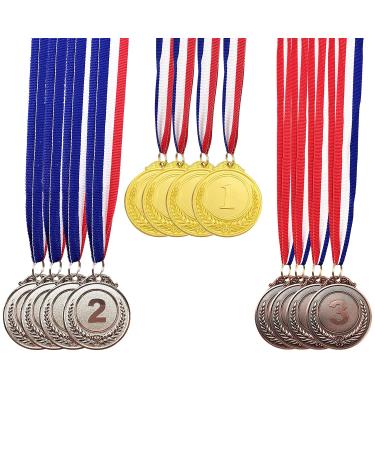 12 Pieces Metal Winner Gold Silver Bronze Award Medals With Neck Ribbon, Olympic Style, 2 Inches