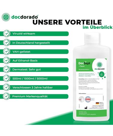 Buy Docsept Classic Hand Disinfectant - VAH Listed Dermatest Very Good | Available in Various Sizes (1000ml) | International Shipping - Buy Online on GoSupps.com