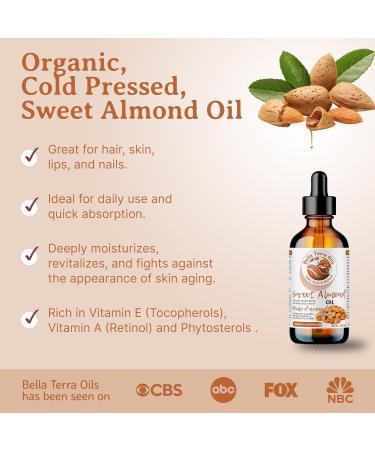 Sweet Almond Oil. 236ml. 100% Pure. Cold-pressed. Unrefined. Organic. Pasteurized. Additive-free. Promotes Skin Hydration. Nourishes Hair. Natural Moisturizer for Hair Face Body Nails Beard Stretch Marks. Bella Terra Oils. 236 ml (Pack of 1) - Buy Online on GoSupps.com