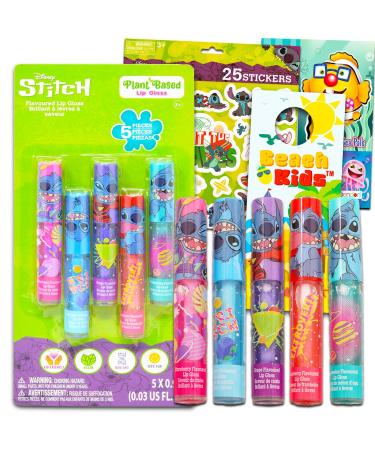 Stitch Lip Gloss Bundle for Girls 5 Pack of Stitch Glosses for Lips in Assorted Flavors Plus Stickers More | Stitch Party Favors for Kids