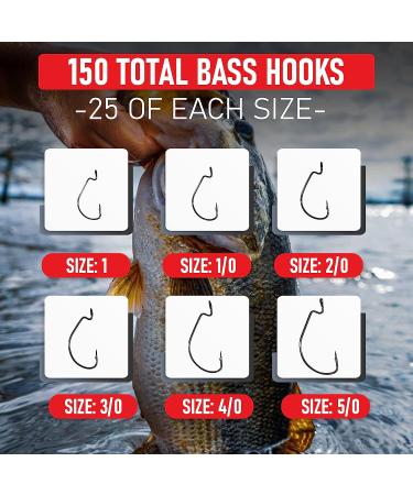 Bass Fishing Hooks Assortment - 150 Offset Hooks for Texas Rig Bass Fishing with Plastic Worms - Freshwater Fish Hook Set - Buy Online on GoSupps.com