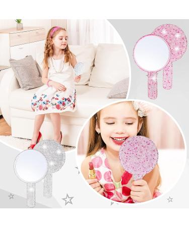 Bucherry 2 Pcs Rhinestone Hand Mirror - Wedding Bling Makeup Mirrors for Women - Pink White Round Design - Buy Online on GoSupps.com