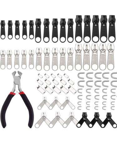 Zipper Replacement Zipper Repair Kit 85 Pcs Pull Rescue Kit with ZipperInstall Pliers Tool and Zipper Extension Pulls for Clothing Bags Jackets Tents Luggage Backpack (1)