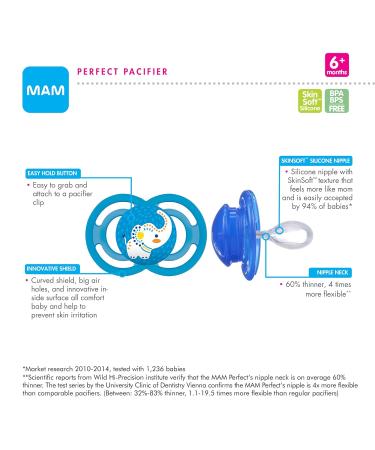 MAM Perfect Silicone Pacifier for 6+ Months - Unisex Comfortable & Safe - Buy Internationally - Buy Online on GoSupps.com