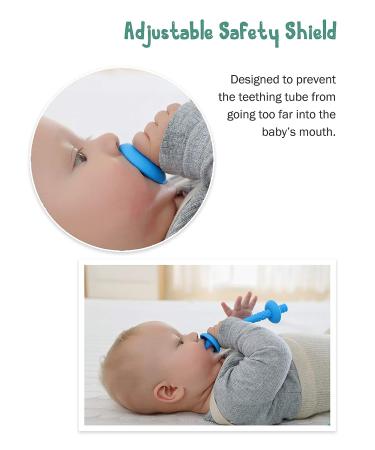 Teething Tube with Safety Shield - Baby Teether & Gum Massager - Food-Grade Silicone for 3-12 Months - 1 Pair + 4 Cleaning Brushes (Cyan+Tangerine) - Buy Online on GoSupps.com