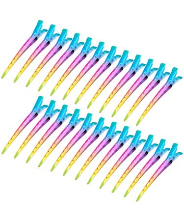 24 Packs Duck Bill Clips, Bantoye 3.35 Inches Rustproof Metal Alligator Curl Clips with Holes for Hair Styling, Hair Coloring, Gradient Rainbow 3.35 Inch (Pack of 24) Gradient Rainbow