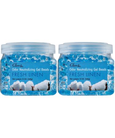 Clear Air Odor Eliminator Gel Beads - Air Freshener - Eliminates Odors in Bathrooms, Cars, Boats, RVs & Pet Areas - Made with Essential Oils - Fresh Linen Scent - 12 Ounce - 2 Pack