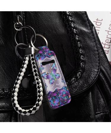 Bulopur Blue Sparkle Butterfly Chapstick Holder Keychain - Clip-on Lip Balm Sleeve Pouch for Travel Accessories - Buy Online on GoSupps.com