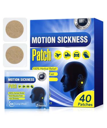 Natural Motion Sickness Patch Anti-Nausea 40PCS Sea Sickness Patches 72h Long Effect Relief Vomiting Nausea Dizziness Herb Treatment No Side Effects Fast Acting for Car Boat Rides Cruise Airplane