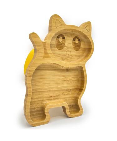 Eco Health Kitten Bamboo Baby Plate Kids and Toddler Suction Cup Bamboo Plate for Babies Non-Toxic and Cool to The Touch Ideal for Baby Weaning Cat Plate (Yellow)