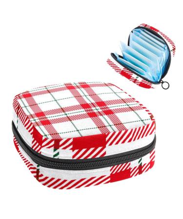 Women's bonds storage pockets Stillpad holder red & white Scottish plaid plaid Portable period kit pocket feminine product bag for women girls color1
