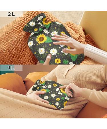 Hot Water Bottle 2L - Yellow Sunflower Bag for Pain Relief & Winter Warmth | International Shipping Available - Buy Online on GoSupps.com