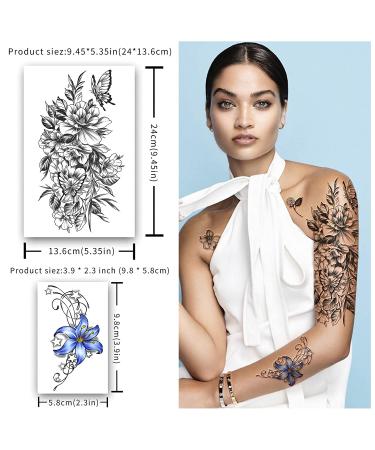 Yazhiji Waterproof Temporary Tattoos - Large Flowers Collection for Women - 40 Lasting Fake Tattoo Stickers - Buy Online on GoSupps.com