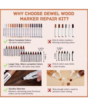 DEWEL Wood Markers Furniture Repair Kit - 18 Colors for Scratch Repair on Laminate Cabinets & Wooden Surfaces - Buy Online on GoSupps.com