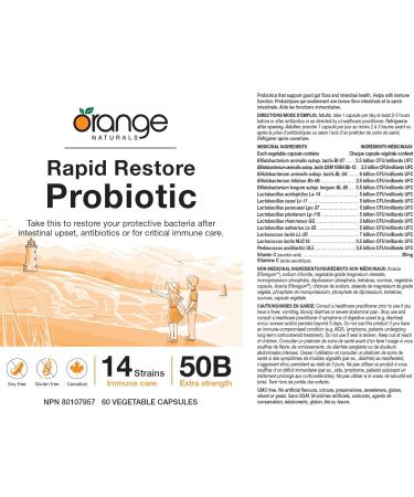 Orange Naturals - Rapid Restore Probiotic 60 v-caps - Helps to Maintain and Support Immune Function - Promote a Favorable Gut Flora - Source of Probiotics 60 count (Pack of 1) - Buy Online on GoSupps.com