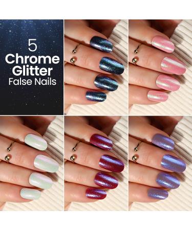 Teenitor 15 Packs Short Oval False Nails with Glue Matte & Chrome Glitter Press on Nails Short 360pcs Fake Nails Set with Glue on Nails for Women Girls Short Coffin Nails Tips with Nail Art Sticker Matte Oval - Buy Online on GoSupps.com