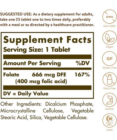 Solgar Folic Acid 400 mcg 250 Count - Essential B Vitamin Supplement - Buy Online on GoSupps.com