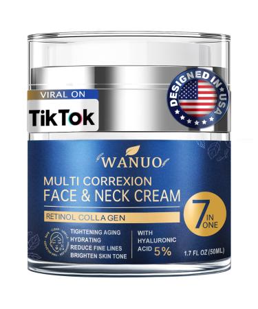 Retinol Cream for Face Face Moisturizer Neck Creams for Tightening and Firming with Collagen & Hyaluronic Acid Daily Anti-Aging Face Cream for Women Smooth Wrinkles & Fine Lines 1.7 Fl Oz