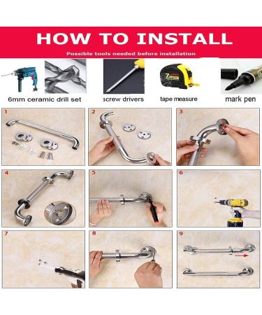 2 Pack Shower Grab Bar Anti Slip Bathroom Grab Bars Stainless Steel Bath Grab Bar Handle Shower Safety Hand Rail Support Assist Bath Handle Bathroom Balance Bar for Elderly Injury Pregnant(16 Inch) - Buy Online on GoSupps.com