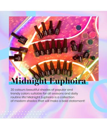 Beetles 23 Pcs Midnight Euphoria Gel Nail Polish Collection with Glitter Pink Shades - Soak Off, Top Coat, Base Coat & 6 Glitter Nail Brushes - Perfect Nails Gifts for Women & Girls - Buy Online on GoSupps.com