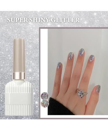 Glitter Gel Nail Polish Silvery Holographic Soak Off UV Gel Nail Varnish Metallic Sparkly Long Lasting Chip-resistant Birthday Gift for Women Diamond Shiny Finish Gel Polish 15ml - Buy Online on GoSupps.com