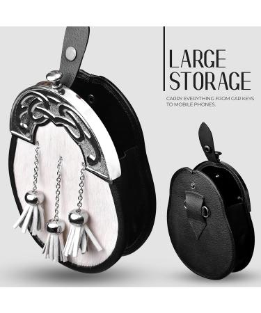 HIGHLAND REDSTONE Sporran Kilt for Men Premium Leather Quality Scottish Bovine Sporran with Chain Belt Kilt Accessories White Chrome - Buy Online on GoSupps.com