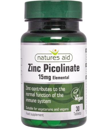 Natures Aid Zinc Picolinate 15mg 30 Tablets - Immune Support and Antioxidant Supplement - Buy Online on GoSupps.com