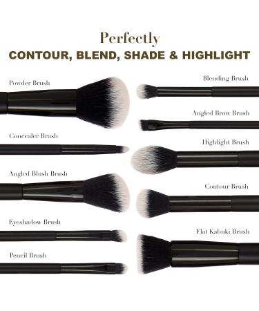 Expressions 10pc Pro Makeup Brush Set | Quality Soft Bristle Brushes for Everyday Use | Black & Gold Professional Makeup Tools - Buy Online on GoSupps.com