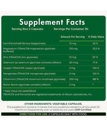 Ultimate Mineral Supplement Chelated Magnesium, Zinc, Iron, Selenium, Chromium & Boron (TRAACS ) High-Absorption Multimineral for Energy & Immune Support 60 Vegan Capsules - Buy Online on GoSupps.com