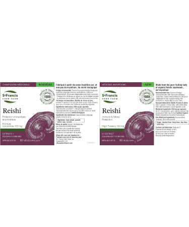 St. Francis Herb Farm Reishi Mushroom Capsules | 100% Pure | High Potency | Immune Booster | Adaptogen | Fruiting Body | High in Beta Glucans | 60 Vegicaps - Buy Online on GoSupps.com