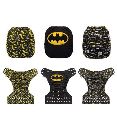 Simple Being Reusable Baby Cloth Diapers - Adjustable Size, Double Gusset, Waterproof Cover - 3 Pack with Inserts (DC Batman Classic) - Buy Online on GoSupps.com