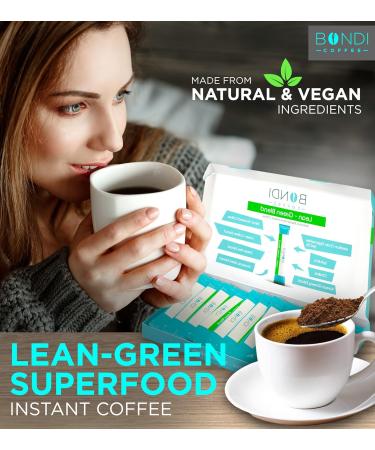 Bondi Coffee Lean-Green 7 Sachets - Instant Superfood Energy Coffee with Healthy Spirulina Ginseng Green Coffee MCT Choline 100% Natural Caffeine - Vegan - Buy Online on GoSupps.com