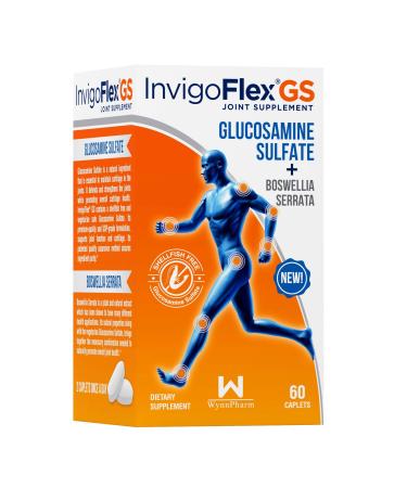 InvigoFlex GS - Glucosamine Sulfate (Shellfish Free, Sodium Free & Vegetarian Safe) Non GMO, Gluten Free - with Boswellia Serrata - Knees, Hands, Back, and Hip Premium Joint Pain Relief Supplement