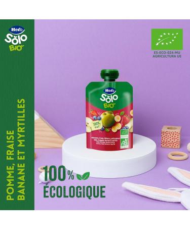 Hero Solo - Gourde Bio De Pomme Fraises Banane et Mirtylles- Puree de Fruits BIO 100% Naturels Compote Sans Sucre Ajout - pour B b s D s 4 Mois - Lot de 18 x 100 g 100 g (Lot de 18) - Buy Online on GoSupps.com