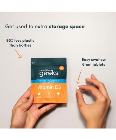 Vitamin D3 4000 IU & Vitamin K2 MK7 100 mcg - 1 Year Supply, 365 Easy-Swallow Tablets, High Strength Vegetarian D3 and K2 Supplements - UK Made - Buy Online on GoSupps.com