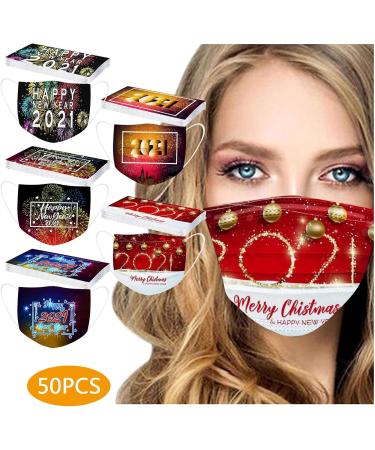 ZQP 50PCS 2021 Happy New Year Disposable Face_Mask for Adults 3-ply Non-Woven Fabric with Elastic Earloops Fireworks Camouflage Pattern High Filtration and Ventilation Security - Buy Online on GoSupps.com