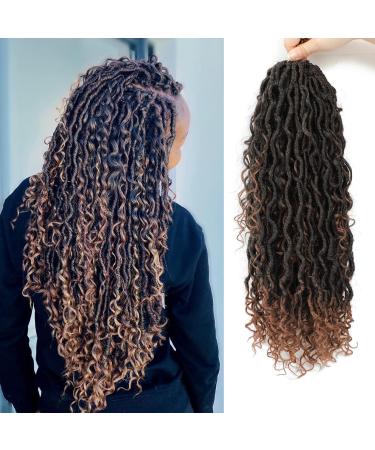 X-Tless 5 Packs Curly Faux Locs Crochet Braids Hair 18 "Goddess Locs Soft Hair Pre Looped River Locs Summer Braids Two Layered Braids Hair Light Weight (T1b/30) 18" T1B/30
