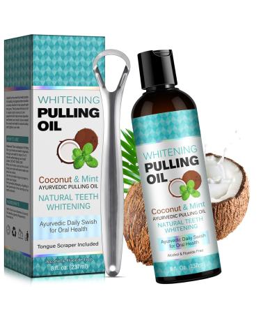 Coconut & MINT brightening oil mouthwash coconut rear oil (8 fl.Oz) mint drawing oil without alcohol for tooth whitening fresh breath mint oil-up mouth water with tongue scrap (237ml)
